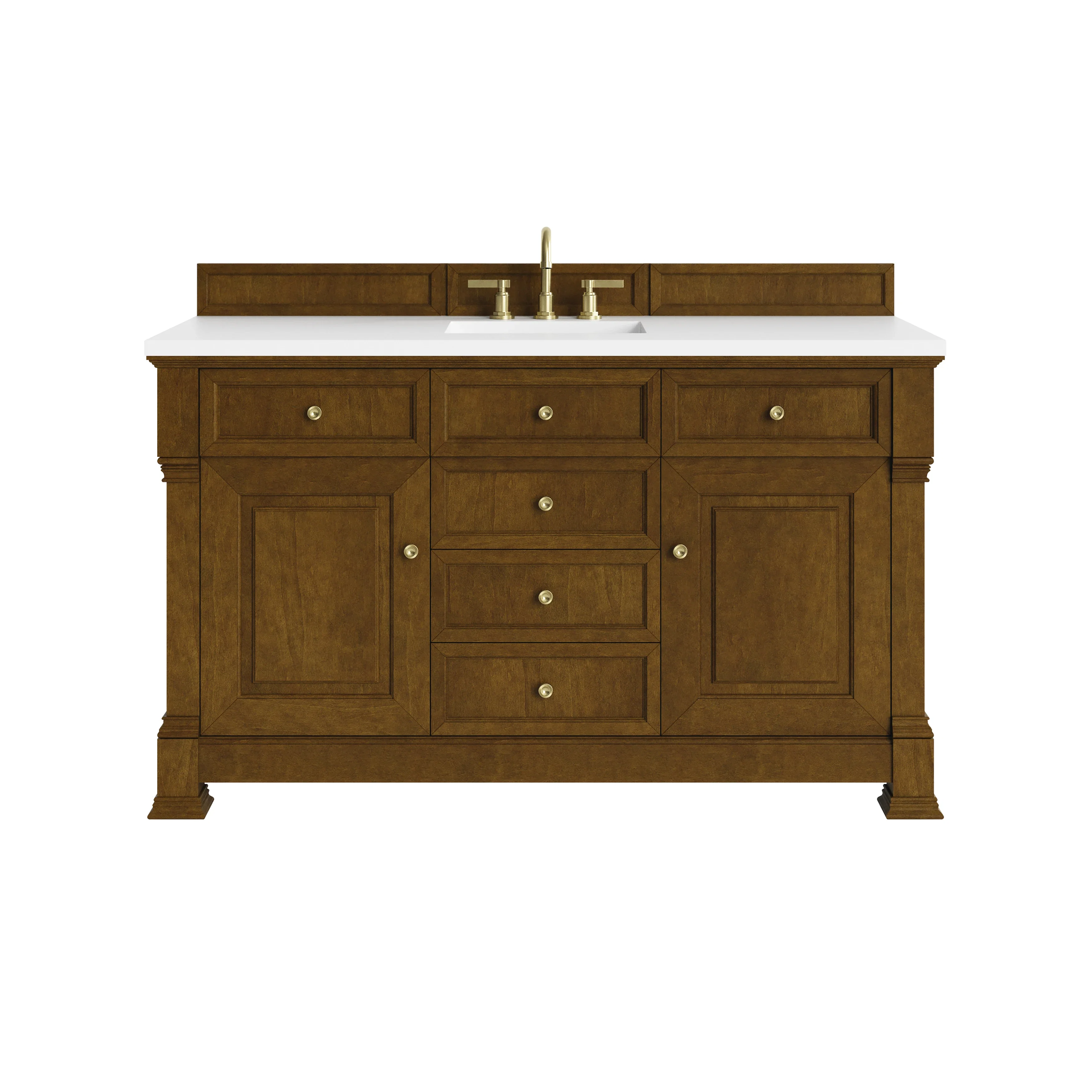 Brookfield 60" Single Vanity, Honey Oak,  w/ 3 CM White Zeus Silestone Top