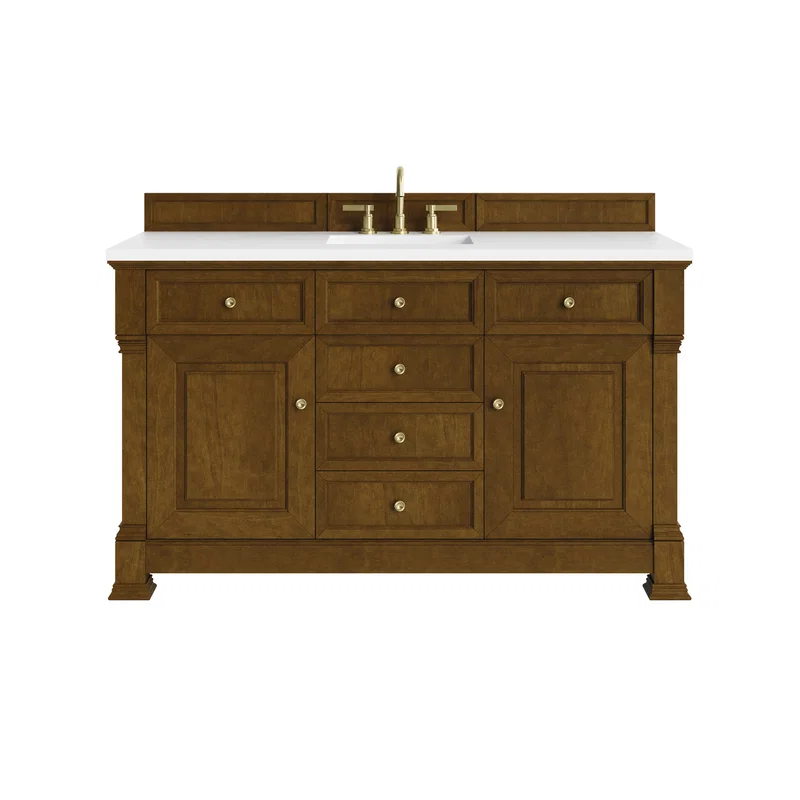 Brookfield 60" Single Vanity, Honey Oak, w/ 3 CM White Zeus Silestone Top