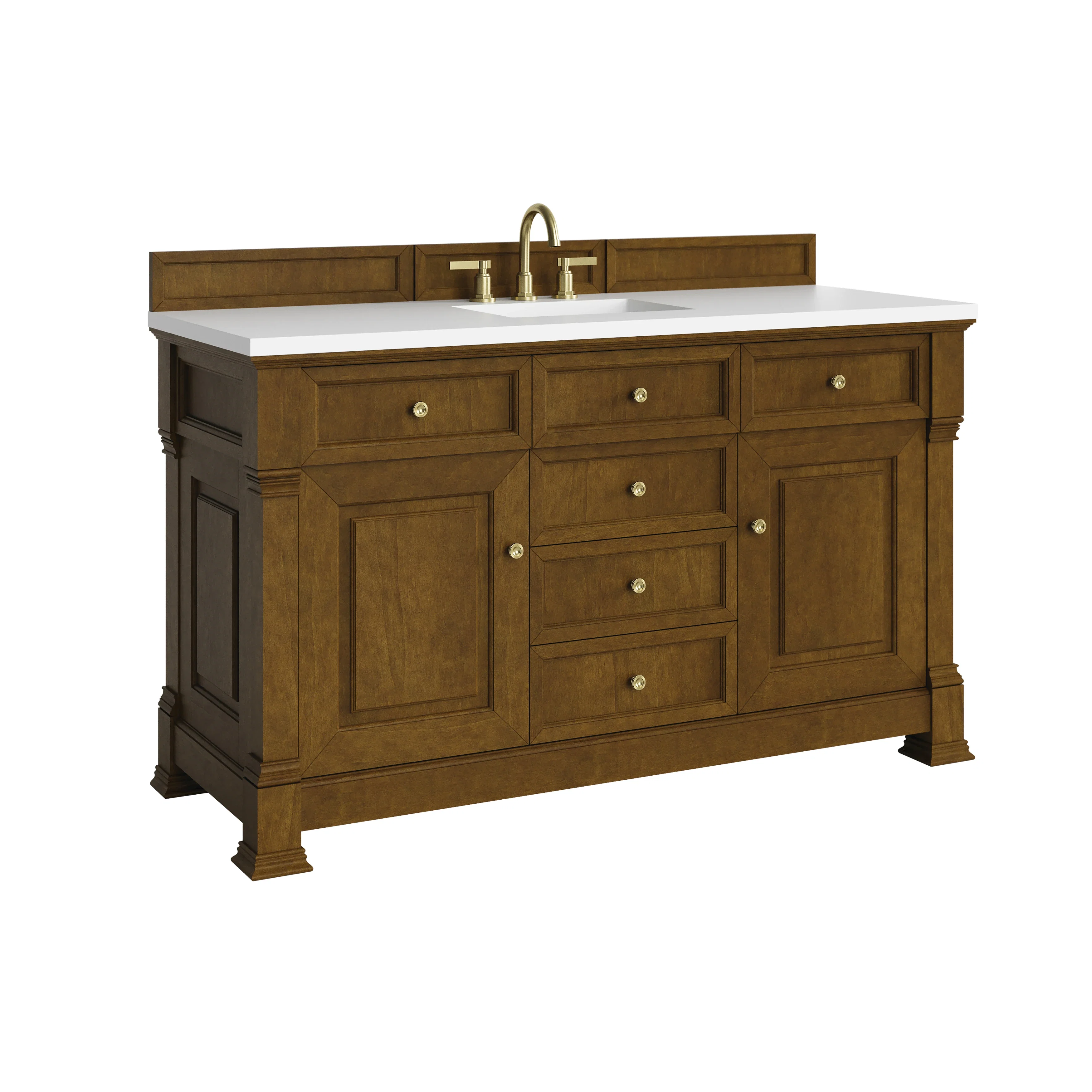 Brookfield 60" Single Vanity, Honey Oak,  w/ 3 CM White Zeus Silestone Top