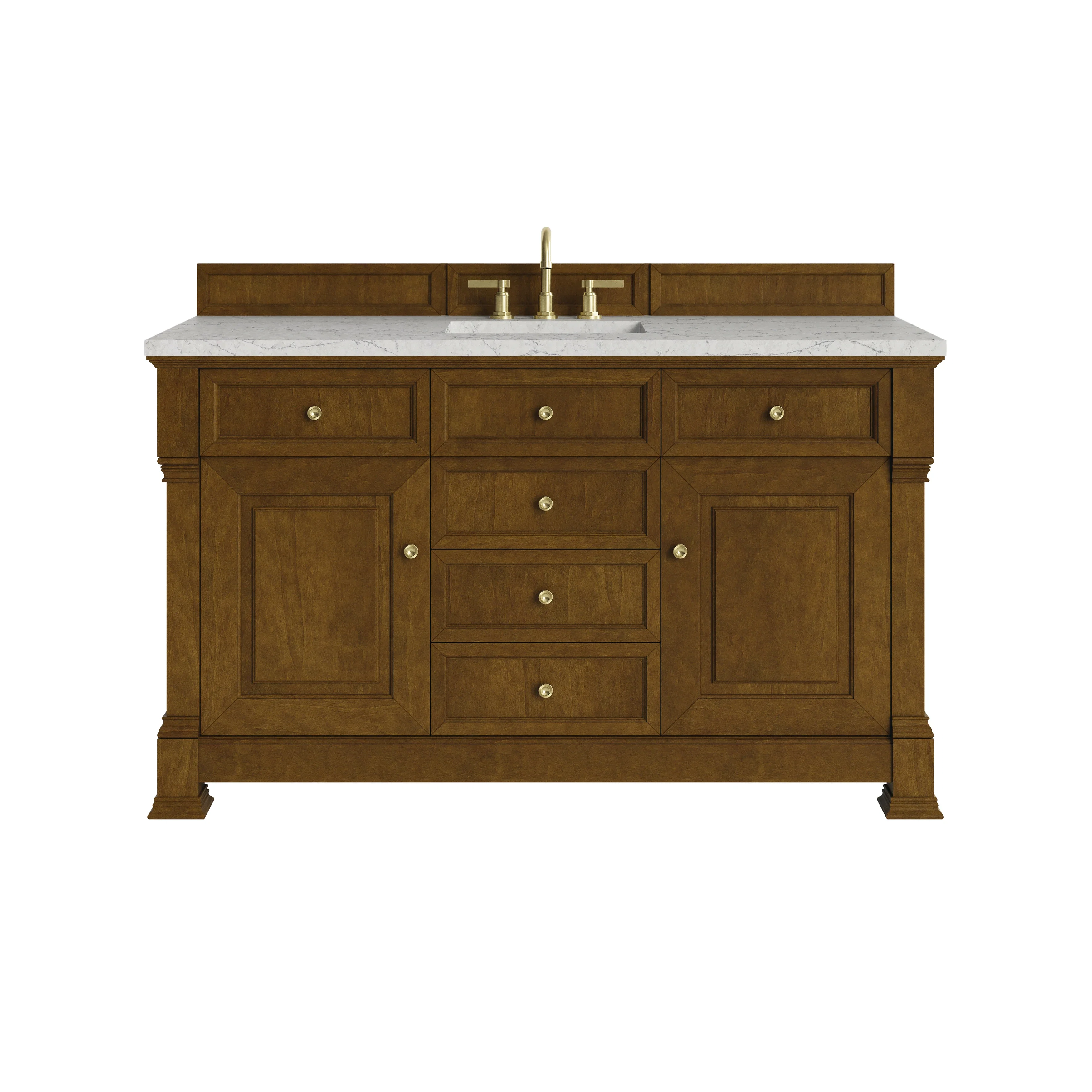 Brookfield 60" Single Vanity, Honey Oak w/3 CM Eternal Jasmine Pearl Silestone Top w/ FreePower Wireless Charger