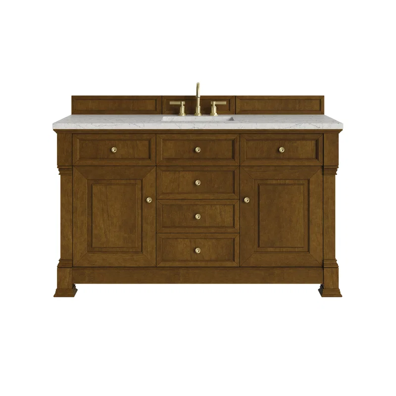 Brookfield 60" Single Vanity, Honey Oak w/3 CM Eternal Jasmine Pearl Silestone Top w/ FreePower Wireless Charger
