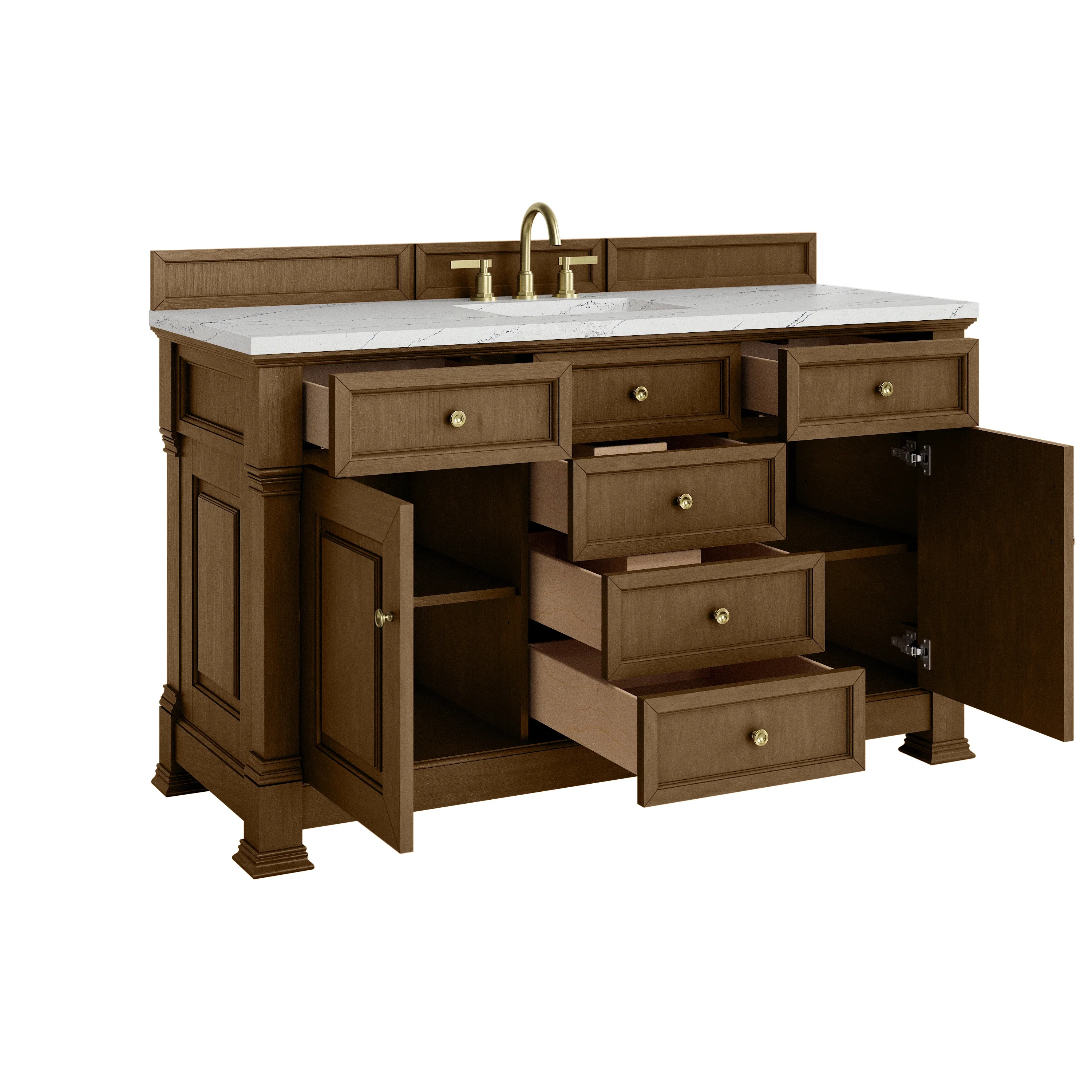 Brookfield 60" Single Vanity, Honey Oak w/ 3 CM Ethereal Noctis Silestone Top w/ FreePower Wireless Charger