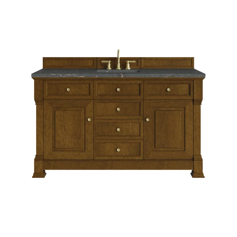 Brookfield 60" Single Vanity, Honey Oak w/ 3 CM Parisien Bleu Silestone Top w/ FreePower Wireless Charger