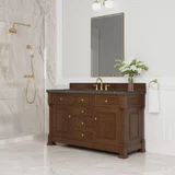 Brookfield 60" Single Vanity, Honey Oak w/ 3 CM Parisien Bleu Silestone Top w/ FreePower Wireless Charger