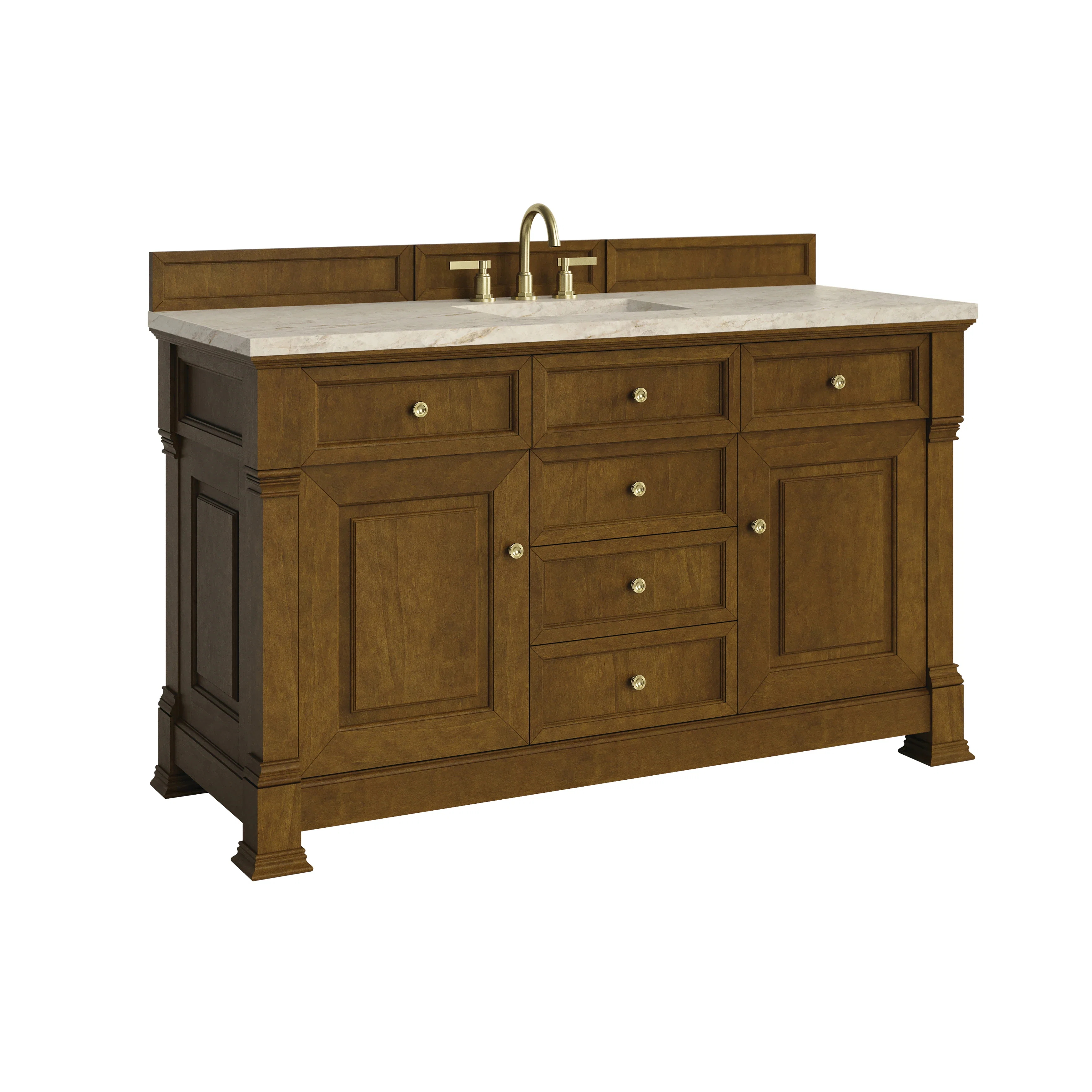 Brookfield 60" Single Vanity, Honey Oak, w/ 3 CM Tajnar Eclos Top w/FreePower Wireless Charger