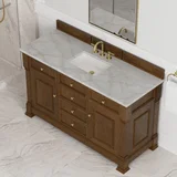 Brookfield 60" Single Vanity, Honey Oak w/ 3 CM Victorian Silver Silestone Top w/ FreePower Wireless Charger