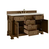 Brookfield 60" Single Vanity, Honey Oak w/ 3 CM Victorian Silver Silestone Top w/ FreePower Wireless Charger