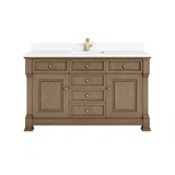 Brookfield 60" Single Vanity, Pecan w/ Single Hole 3CM White Zeus Silestone Top & Backsplash