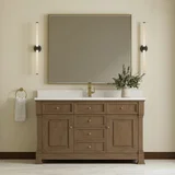 Brookfield 60" Single Vanity, Pecan w/ Single Hole 3CM White Zeus Silestone Top & Backsplash