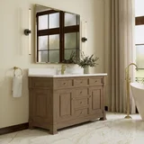 Brookfield 60" Single Vanity, Pecan w/ Single Hole 3CM White Zeus Silestone Top & Backsplash