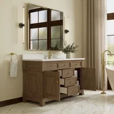 Brookfield 60" Single Vanity, Pecan w/ Single Hole 3CM White Zeus Silestone Top & Backsplash