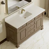 Brookfield 60" Single Vanity, Pecan w/ Single Hole 3CM White Zeus Silestone Top & Backsplash