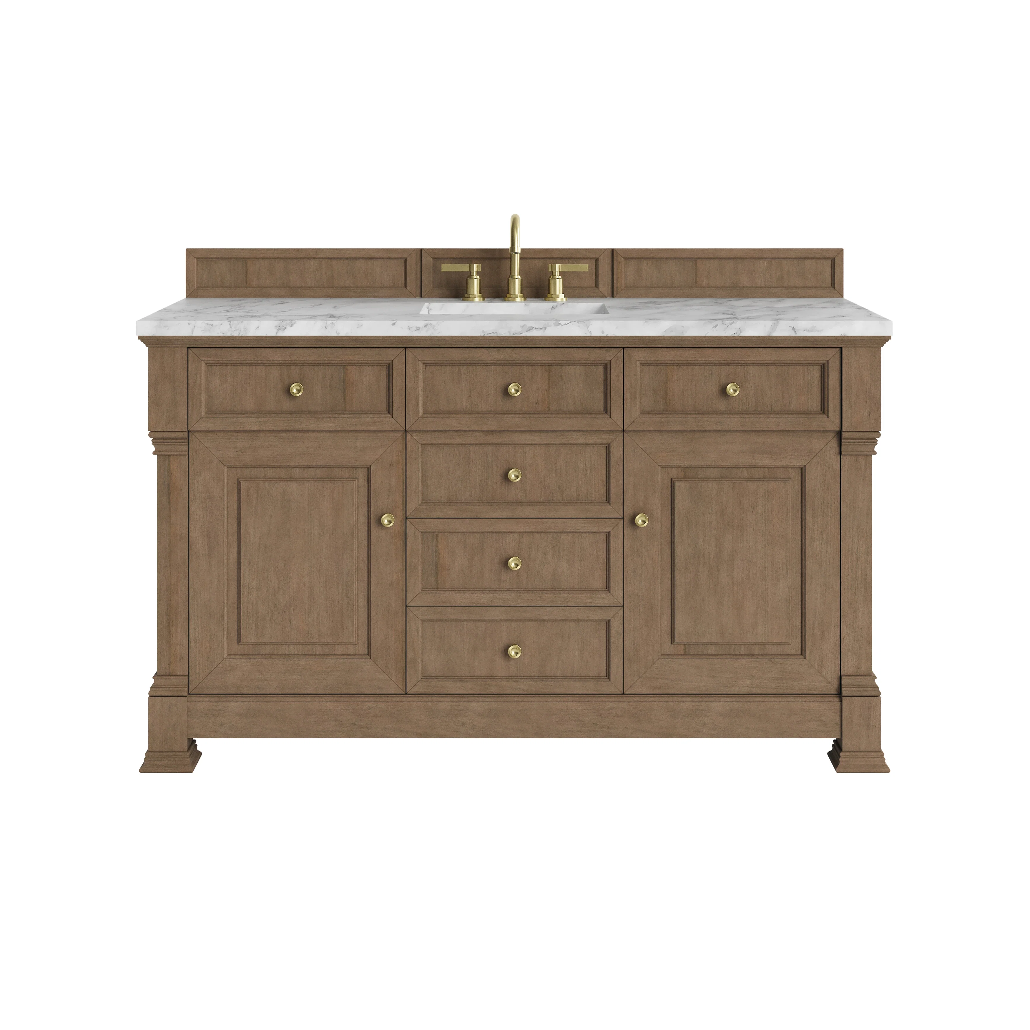 Brookfield 60" Single Vanity, Pecan w/ 3 CM Carrara White Marble Top