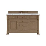 Brookfield 60" Single Vanity, Pecan w/ 3 CM Carrara White Marble Top