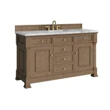 Brookfield 60" Single Vanity, Pecan w/ 3 CM Carrara White Marble Top