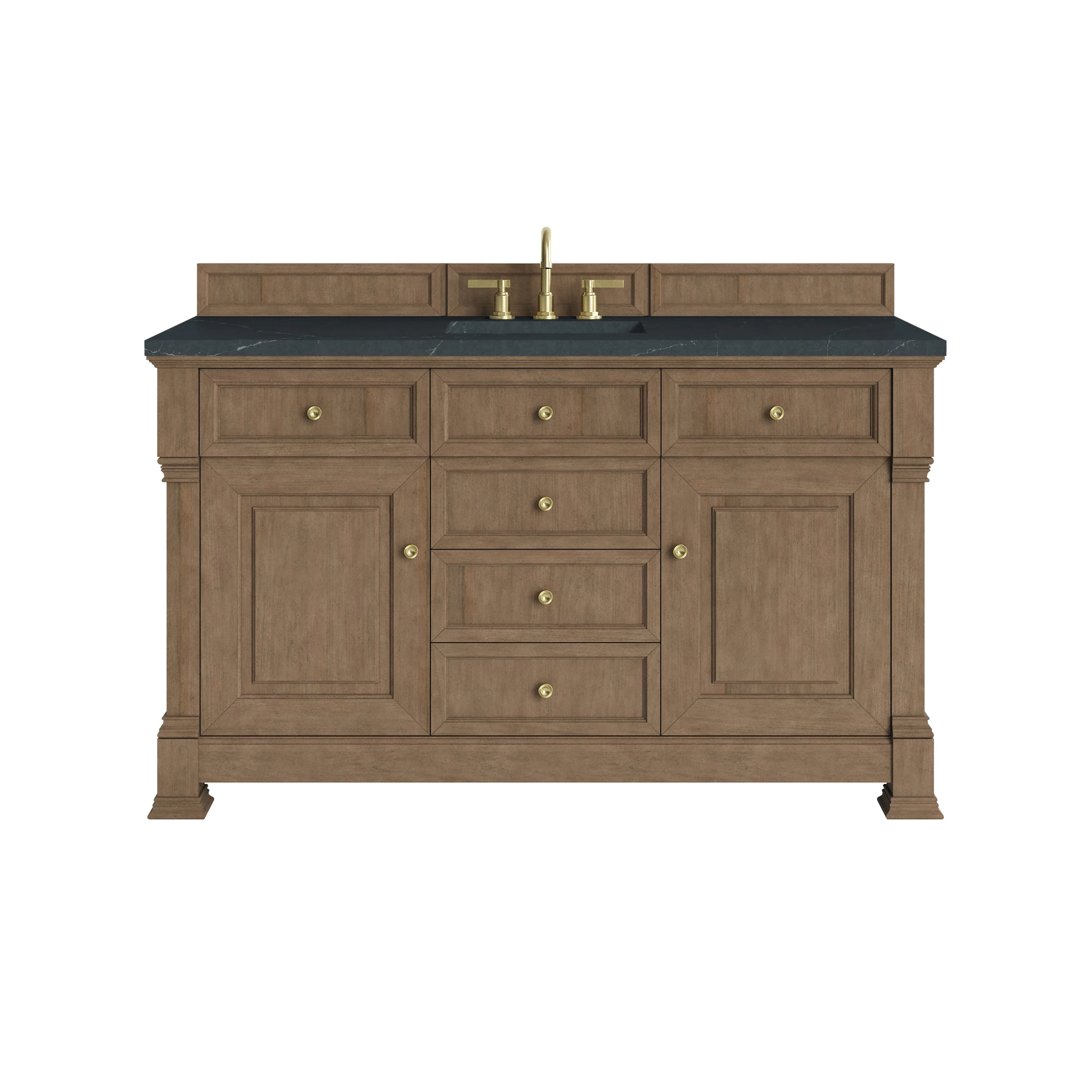Brookfield 60" Single Vanity, Pecan w/ 3 CM Charcoal Soapstone Silestone Top