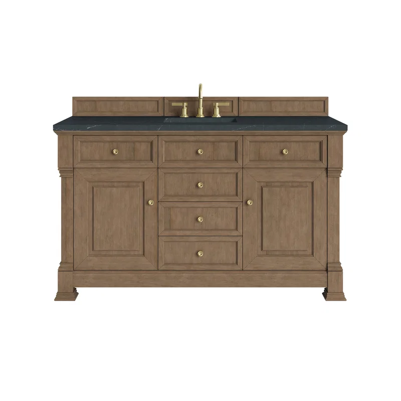 Brookfield 60" Single Vanity, Pecan w/ 3 CM Charcoal Soapstone Silestone Top