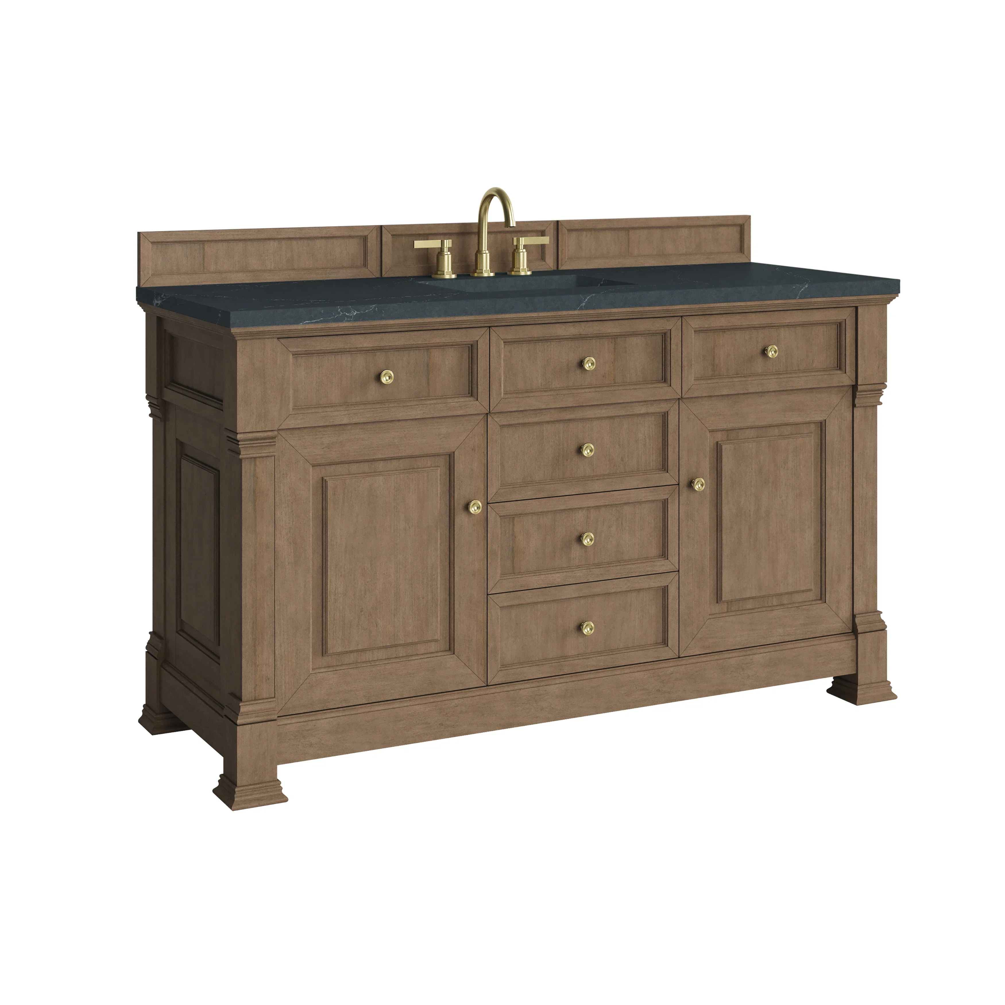 Brookfield 60" Single Vanity, Pecan w/ 3 CM Charcoal Soapstone Silestone Top