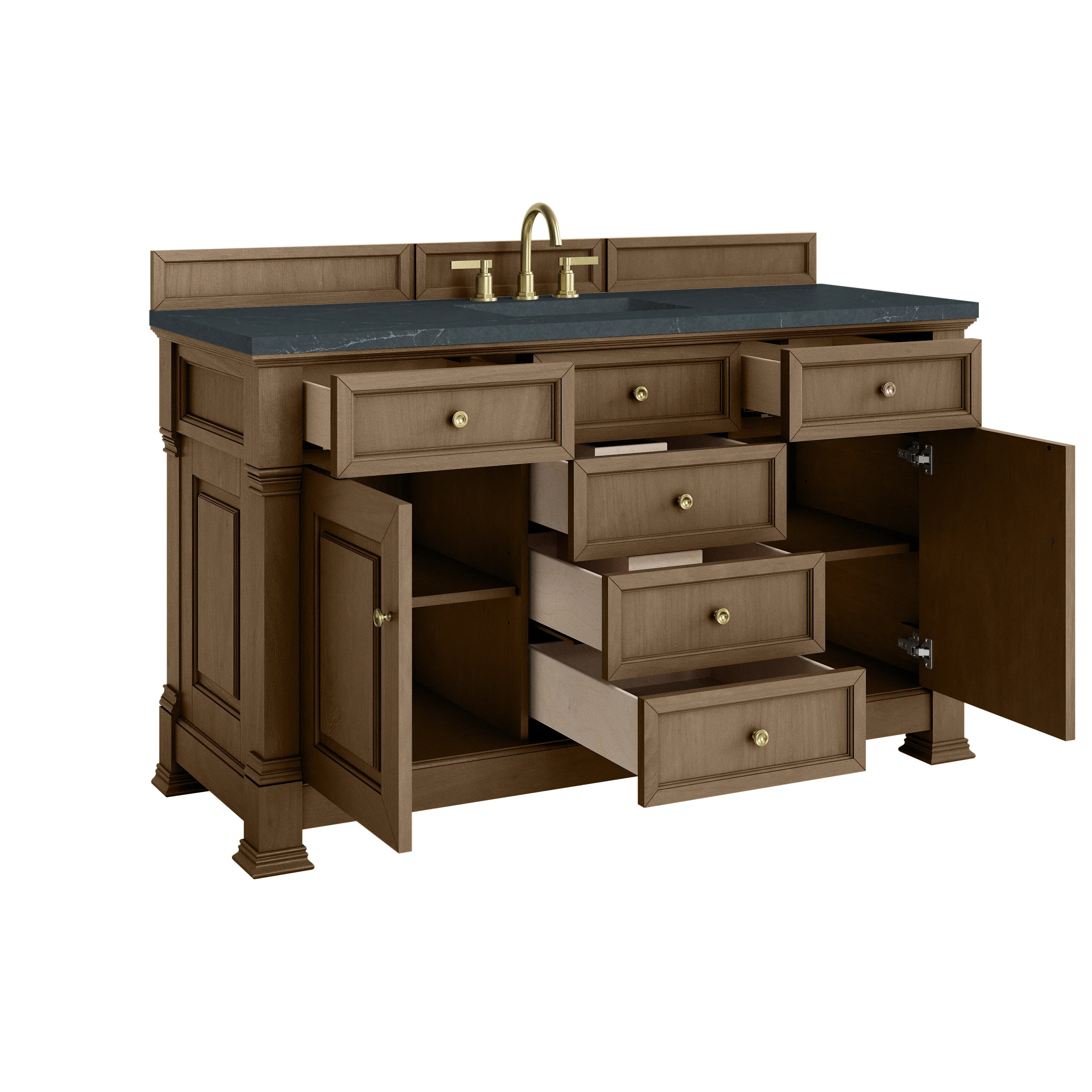 Brookfield 60" Single Vanity, Pecan w/ 3 CM Charcoal Soapstone Silestone Top