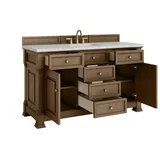 Brookfield 60" Single Vanity, Pecan w/ 3 CM Eternal Jasmine Pearl Silestone Top