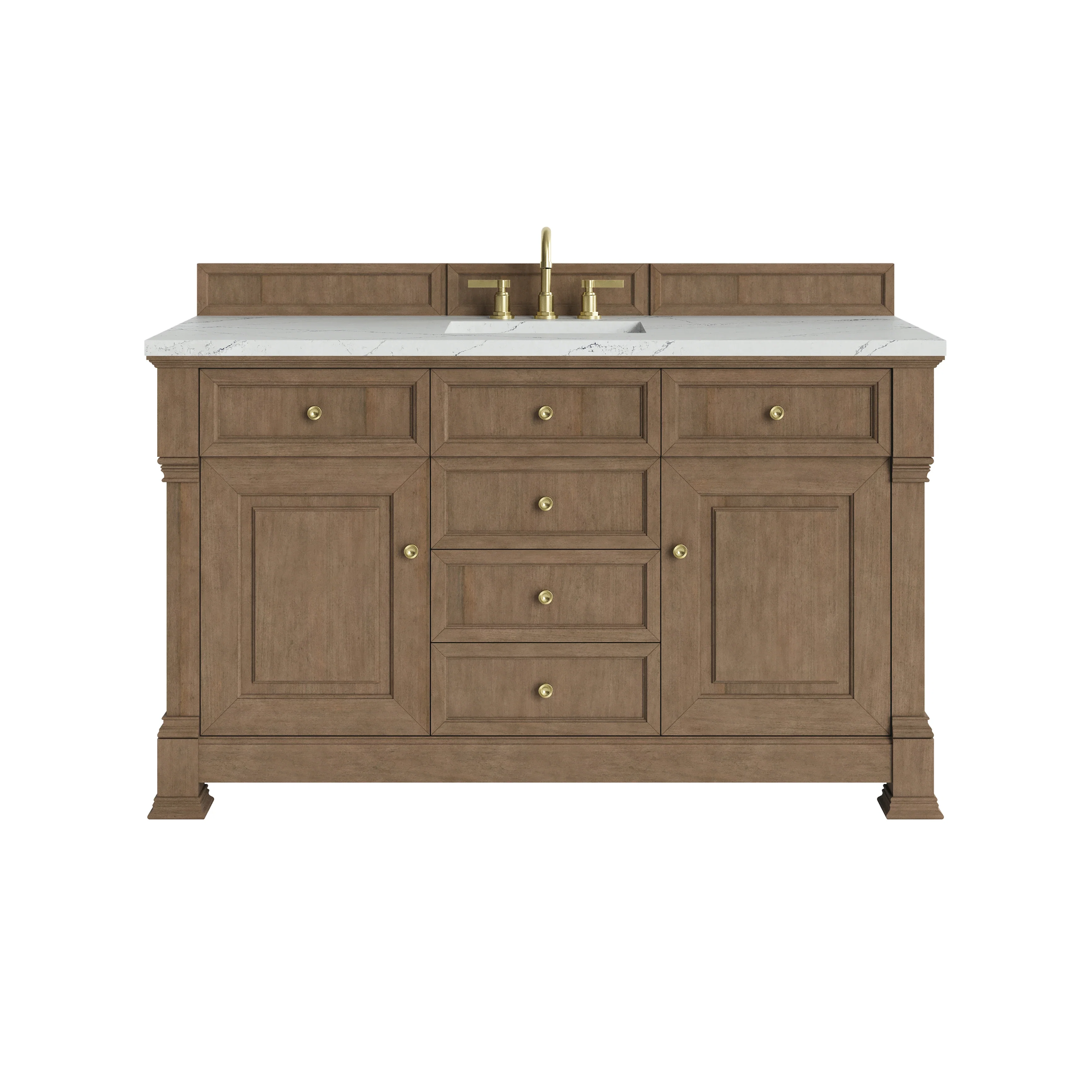 Brookfield 60" Single Vanity, Pecan w/ 3 CM Ethereal Noctis Silestone Top