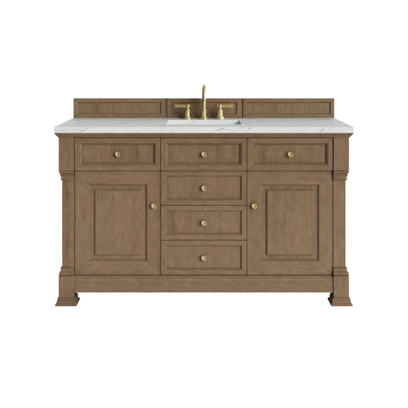 Brookfield 60" Single Vanity, Pecan w/ 3 CM Ethereal Noctis Silestone Top