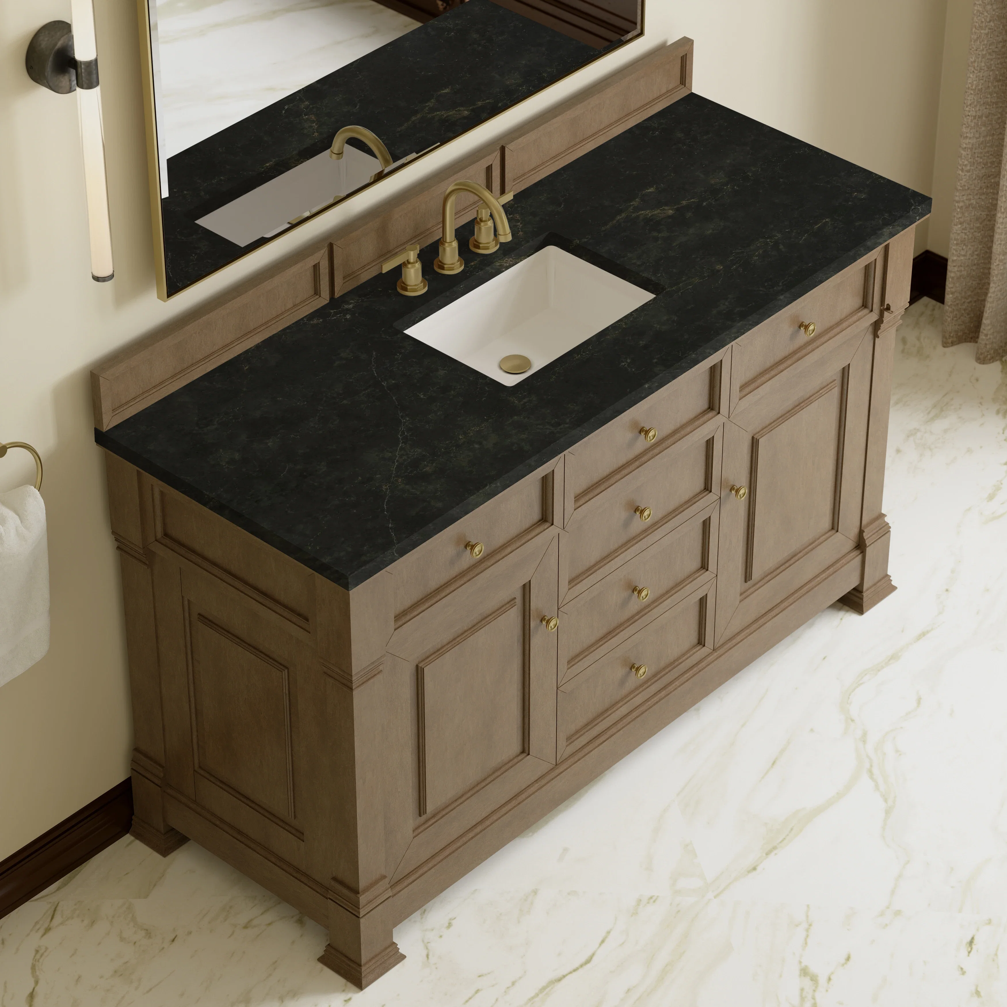 Brookfield 60" Single Vanity, Pecan, w/ 3 CM Phantome Eclos Top