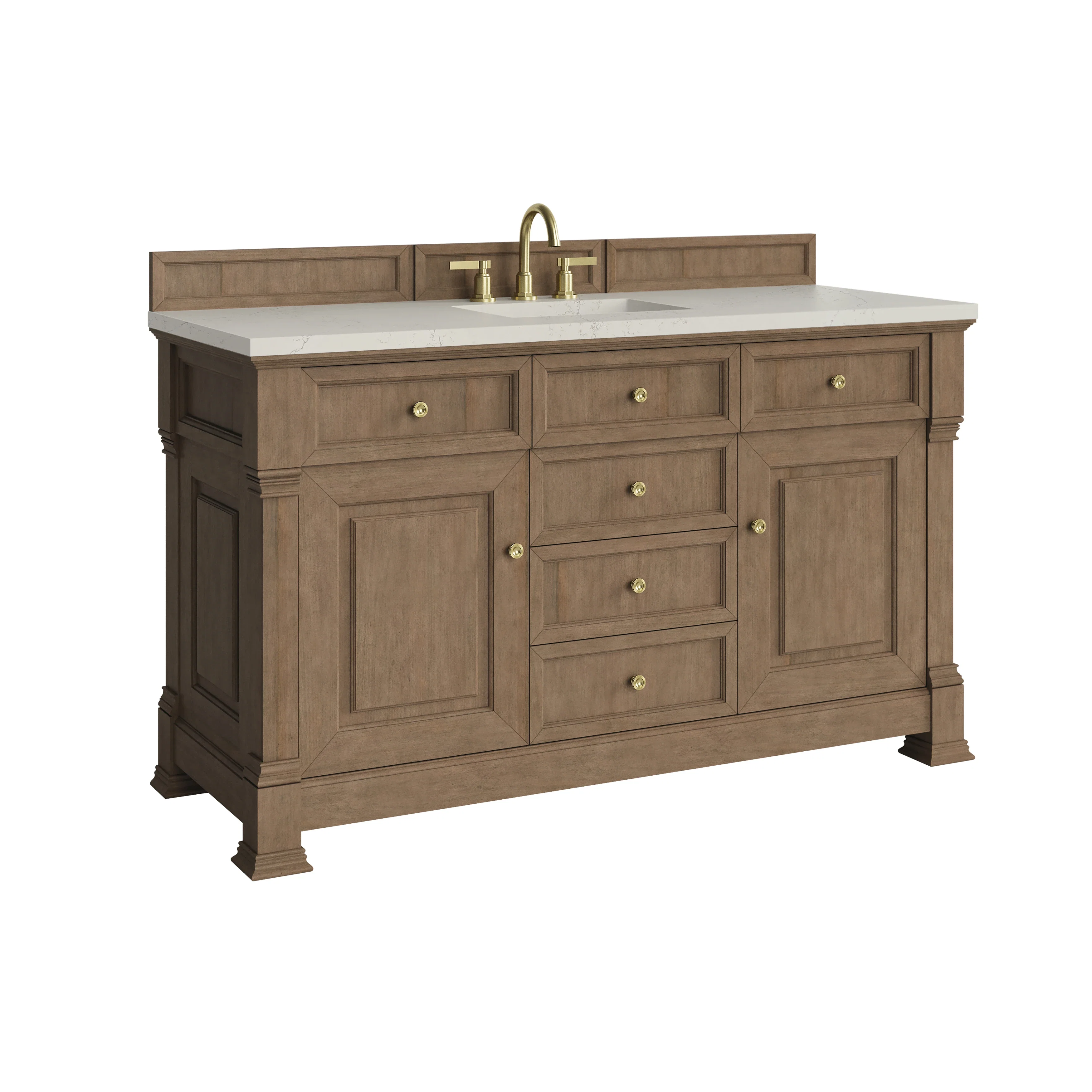 Brookfield 60" Single Vanity, Pecan, w/ 3 CM Siberian Silestone Top