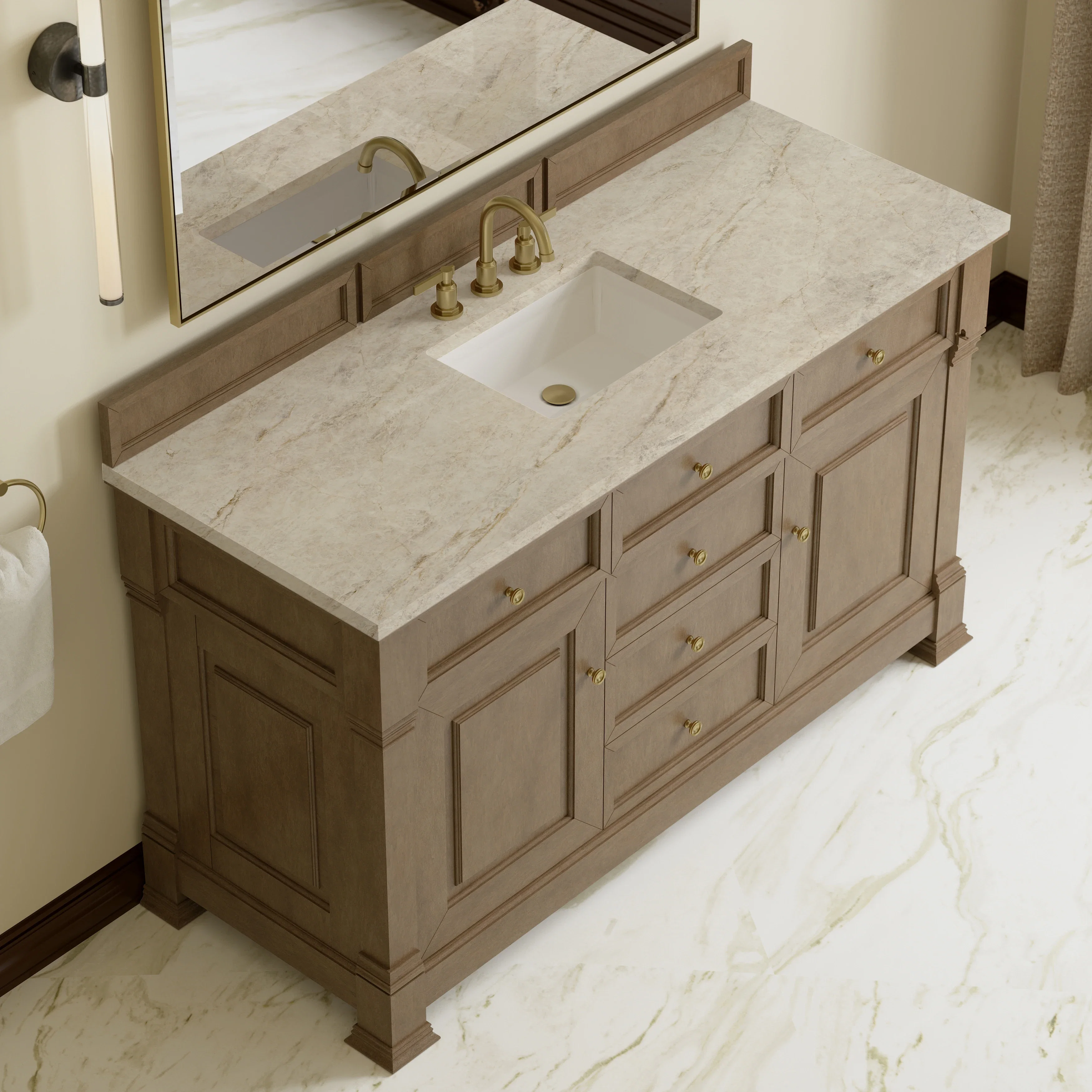 Brookfield 60" Single Vanity, Pecan, w/ 3 CM Tajnar Eclos Top