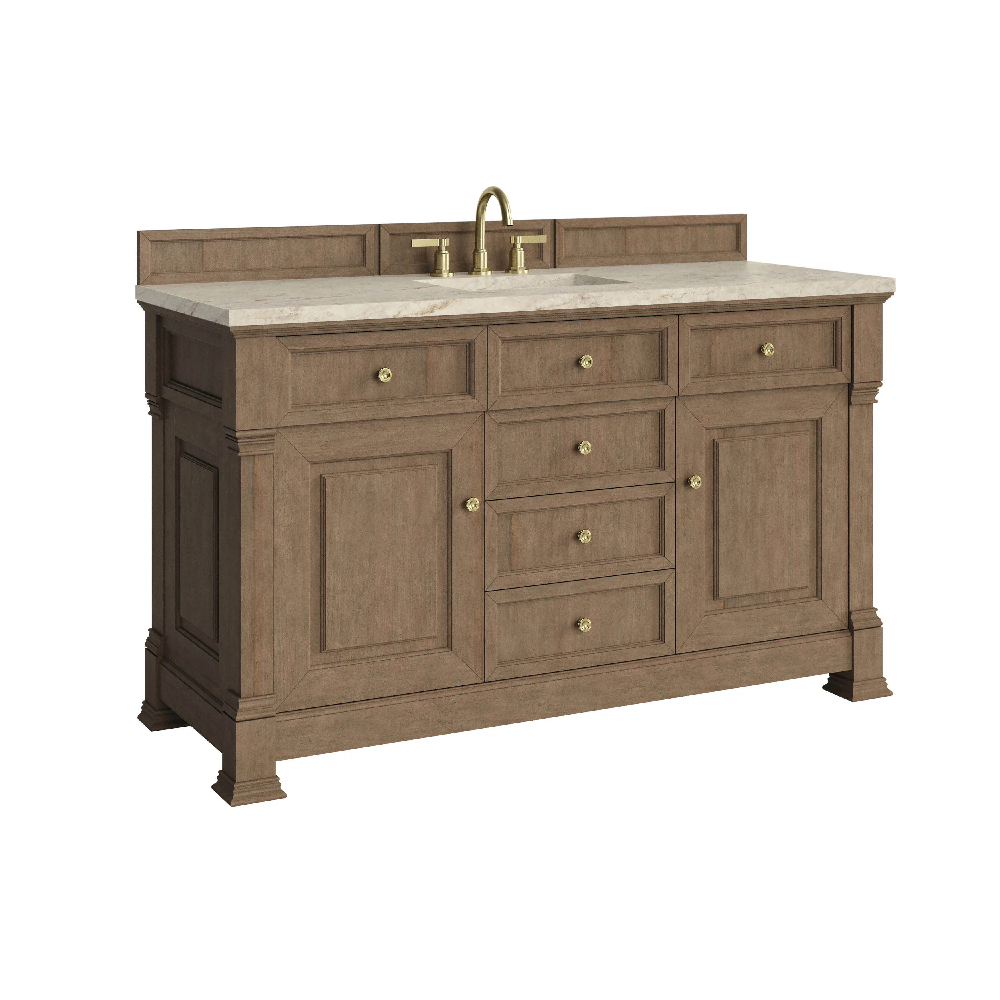 Brookfield 60" Single Vanity, Pecan, w/ 3 CM Tajnar Eclos Top