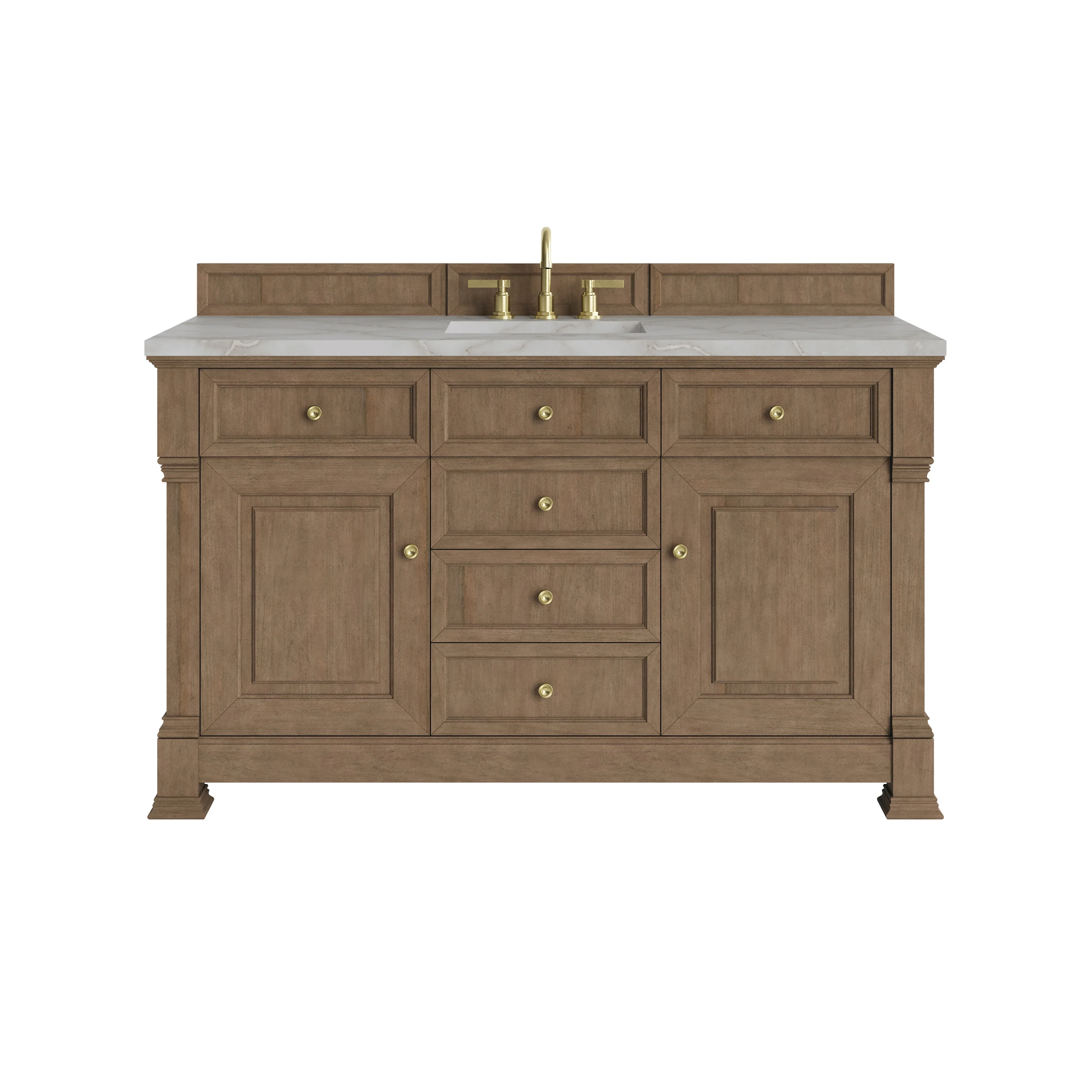 Brookfield 60" Single Vanity, Pecan w/ 3 CM Victorian Silver Silestone Top