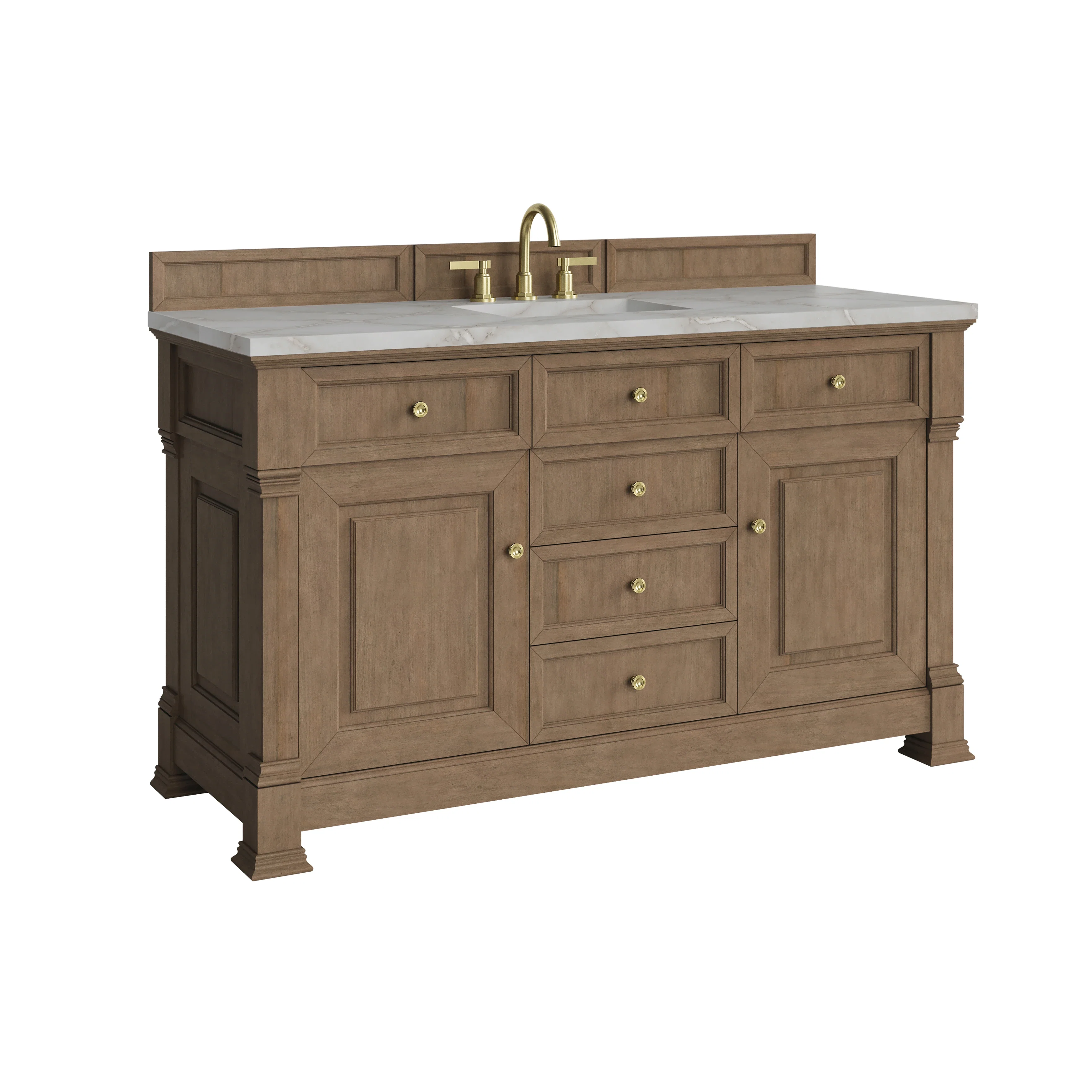 Brookfield 60" Single Vanity, Pecan w/ 3 CM Victorian Silver Silestone Top
