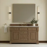 Brookfield 60" Single Vanity, Pecan w/ 3 CM Victorian Silver Silestone Top