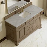 Brookfield 60" Single Vanity, Pecan w/ 3 CM Victorian Silver Silestone Top