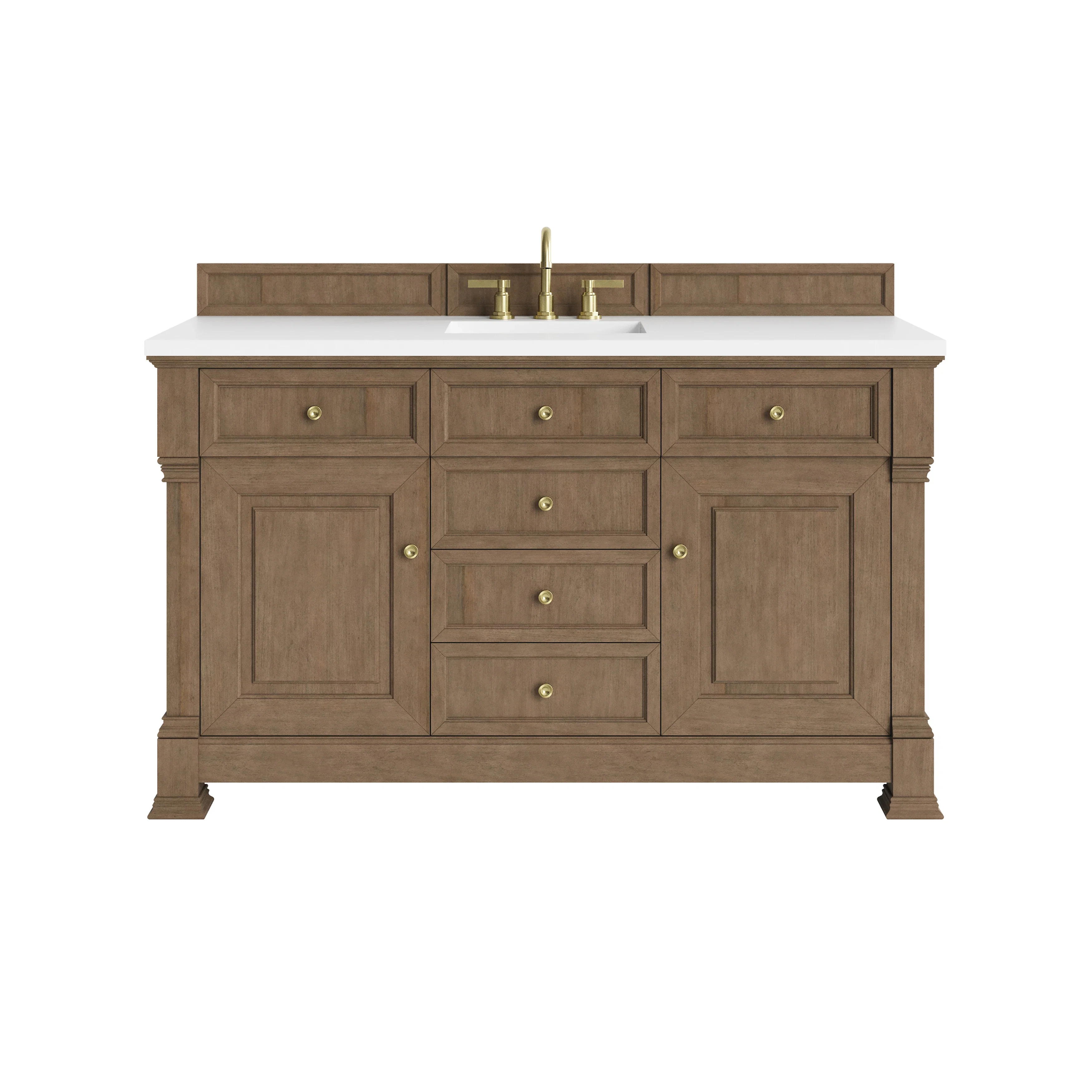 Brookfield 60" Single Vanity, Pecan, w/ 3 CM White Zeus Silestone  Top