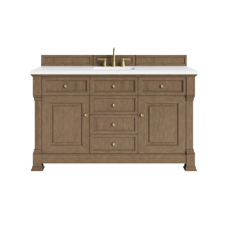 Brookfield 60" Single Vanity, Pecan, w/ 3 CM White Zeus Silestone Top