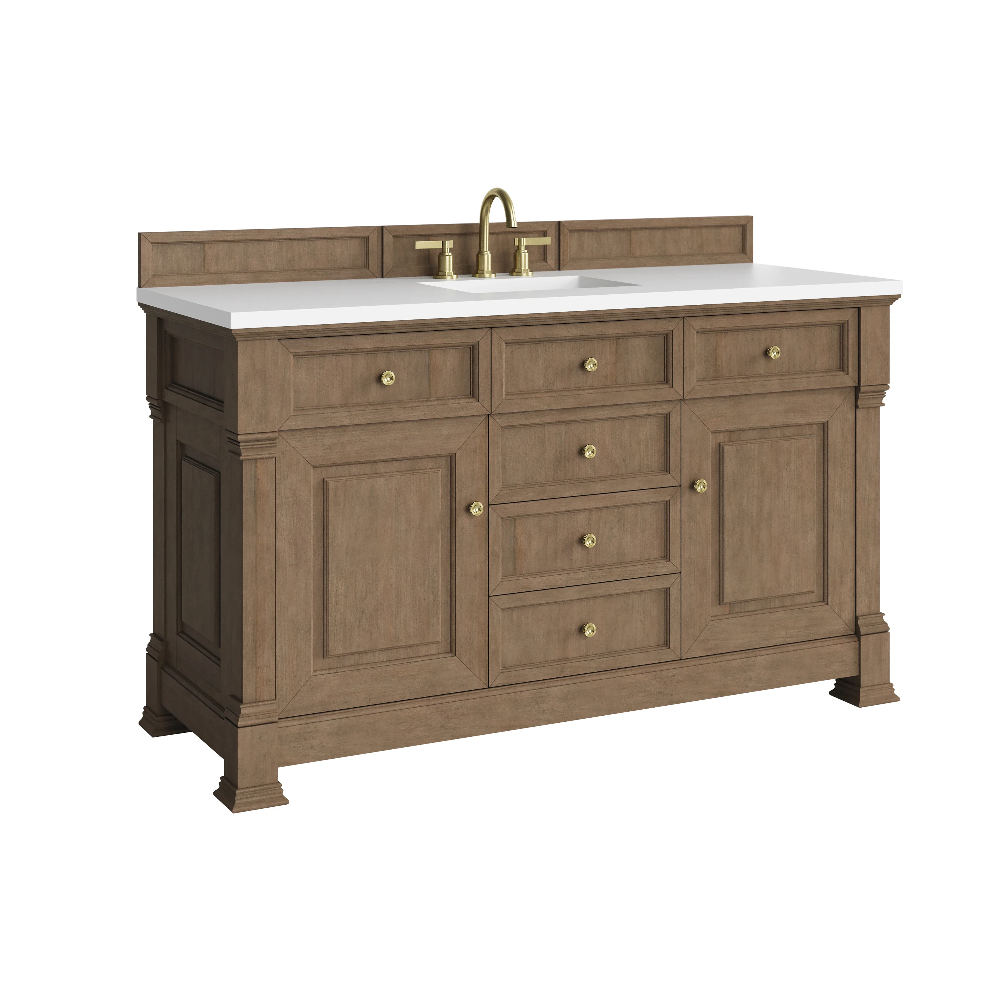 Brookfield 60" Single Vanity, Pecan, w/ 3 CM White Zeus Silestone  Top