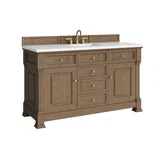 Brookfield 60" Single Vanity, Pecan, w/ 3 CM White Zeus Silestone  Top