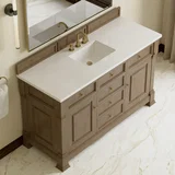 Brookfield 60" Single Vanity, Pecan, w/ 3 CM White Zeus Silestone  Top