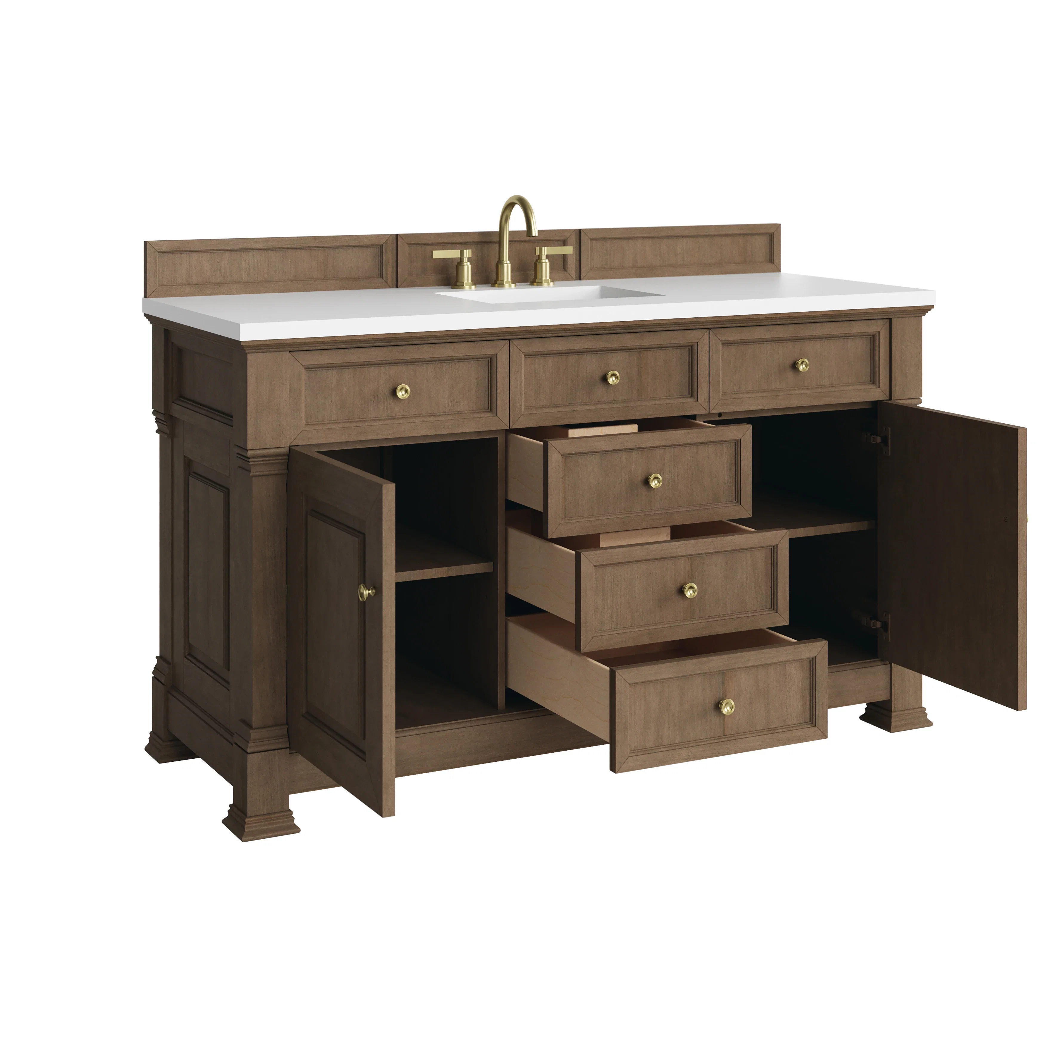 Brookfield 60" Single Vanity, Pecan, w/ 3 CM White Zeus Silestone  Top