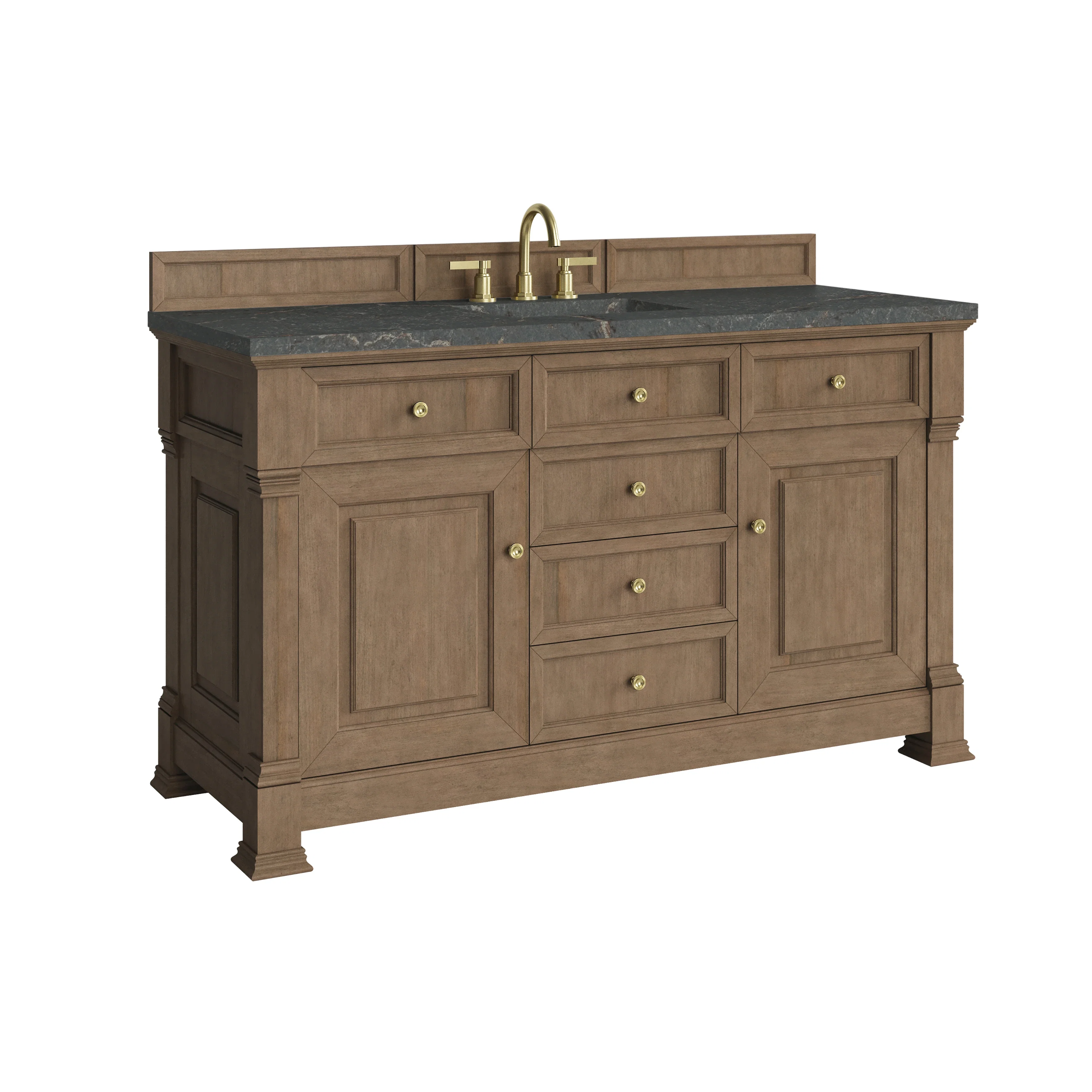 Brookfield 60" Single Vanity, Pecan w/ 3 CM Parisien Bleu Silestone Top w/ FreePower Wireless Charger