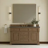 Brookfield 60" Single Vanity, Pecan w/ 3 CM Parisien Bleu Silestone Top w/ FreePower Wireless Charger