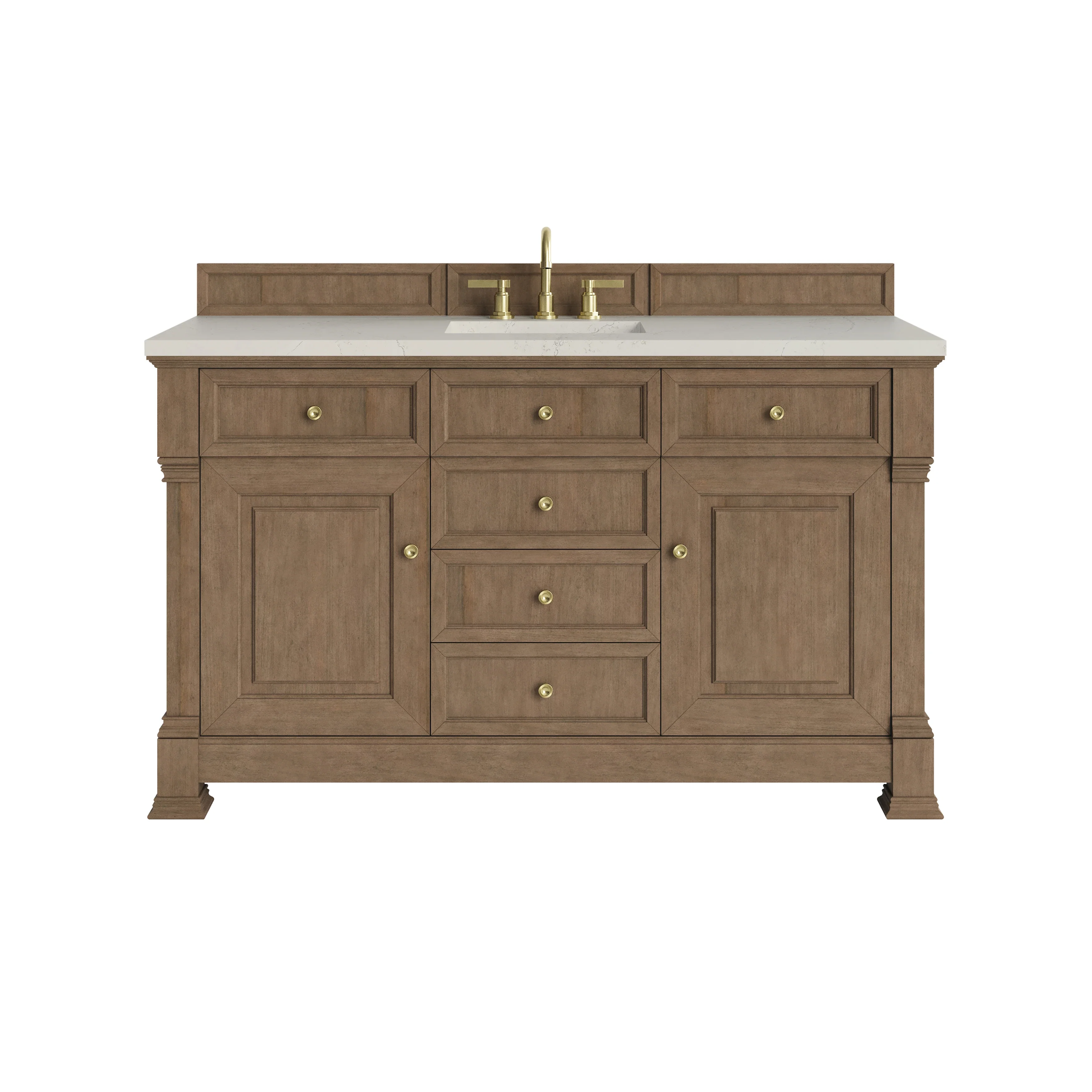 Brookfield 60" Single Vanity, Pecan, w/ 3 CM Siberian Silestone Top w/FreePower Wireless Charger