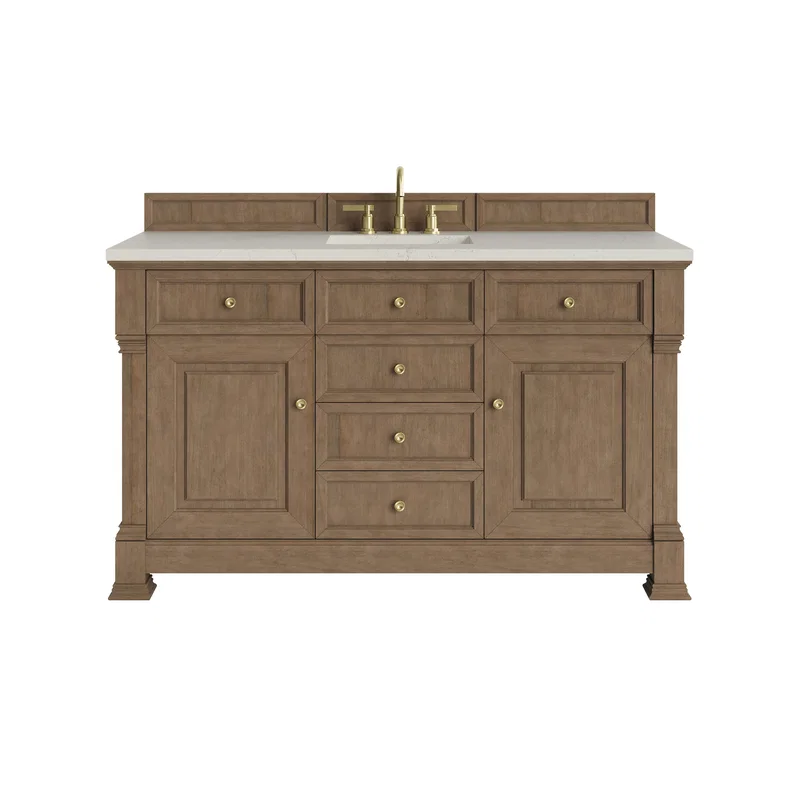 Brookfield 60" Single Vanity, Pecan, w/ 3 CM Siberian Silestone Top w/FreePower Wireless Charger