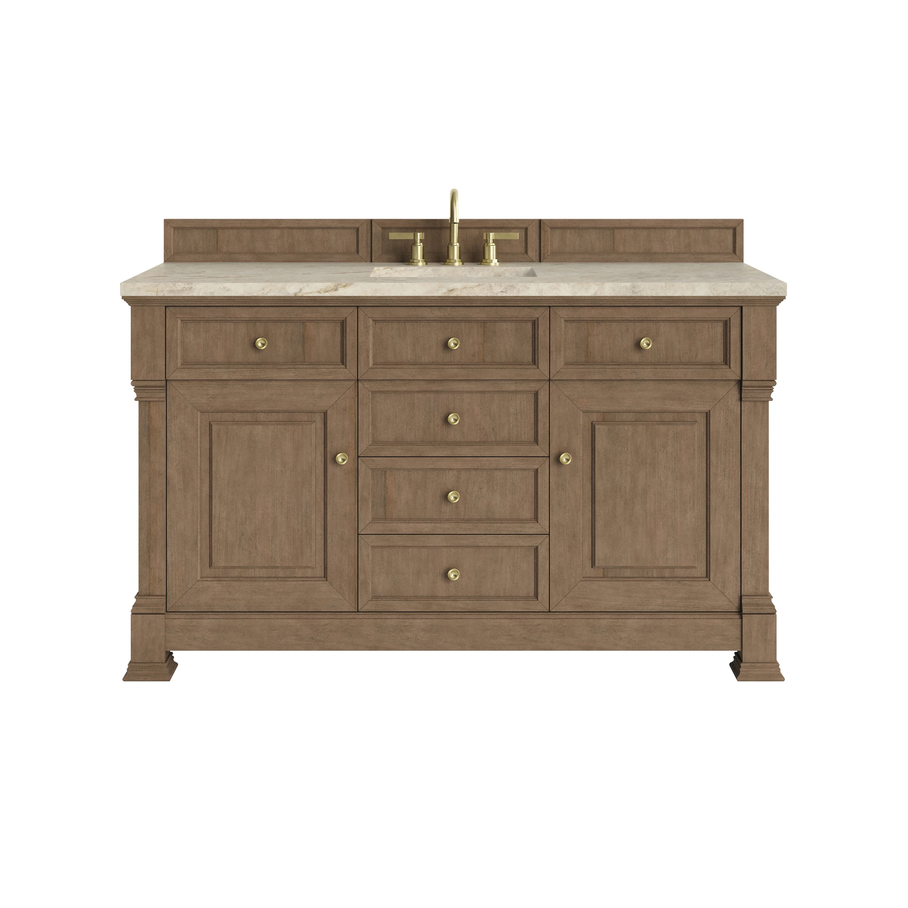 Brookfield 60" Single Vanity, Pecan, w/ 3 CM Tajnar Eclos Top w/FreePower Wireless Charger