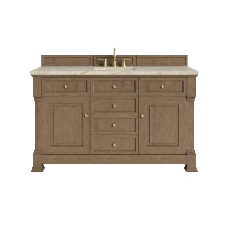 Brookfield 60" Single Vanity, Pecan, w/ 3 CM Tajnar Eclos Top w/FreePower Wireless Charger