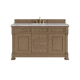 Brookfield 60" Single Vanity, Pecan w/ 3 CM Victorian Silver Silestone Top w/ FreePower Wireless Charger