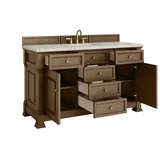 Brookfield 60" Single Vanity, Pecan w/ 3 CM Victorian Silver Silestone Top w/ FreePower Wireless Charger