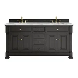 Brookfield 72" Double Vanity, Black Onyx w/3 CM Carrara White Marble Top