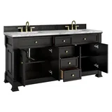 Brookfield 72" Double Vanity, Black Onyx w/3 CM Carrara White Marble Top